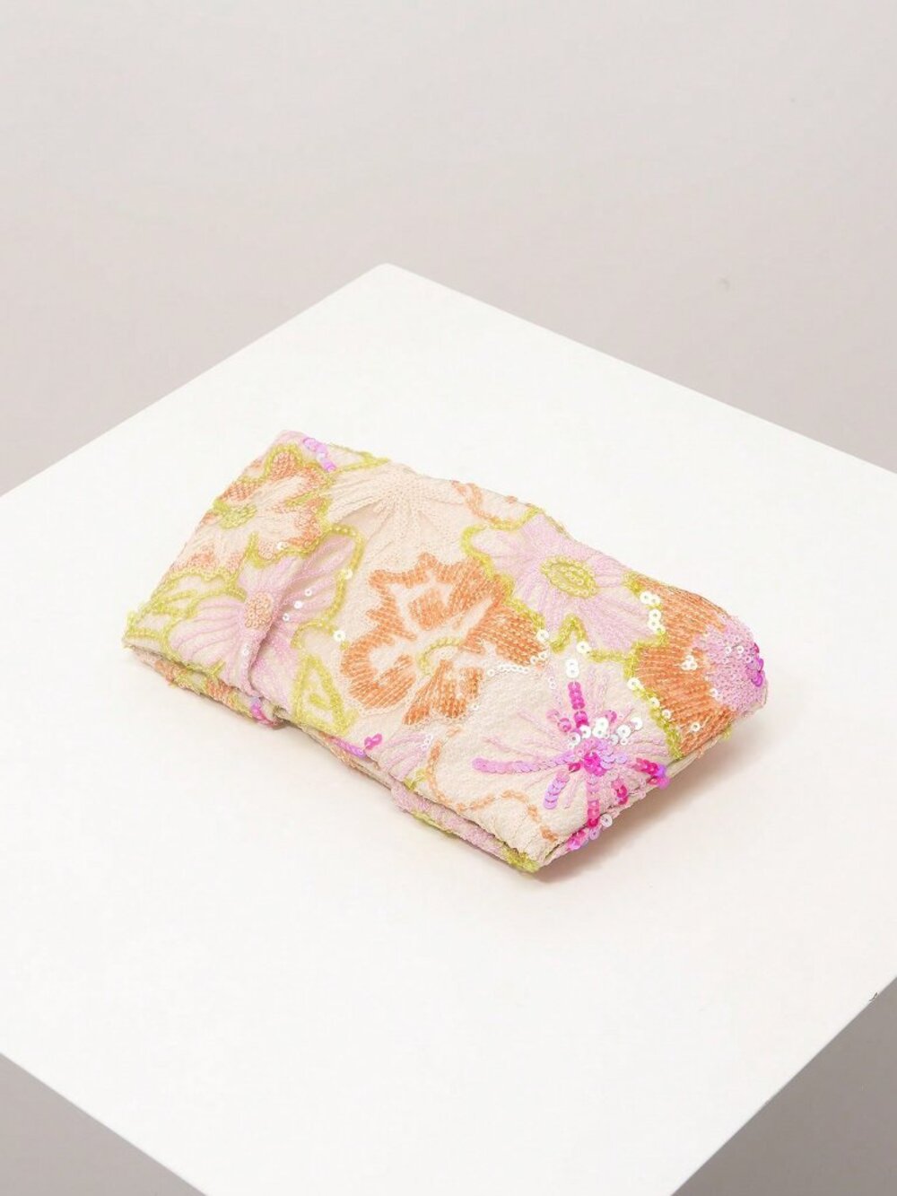 Multicolor Glamorous Women's Embroidered Pleated Sequin Floral Clutch purse - Picture 6 of 8